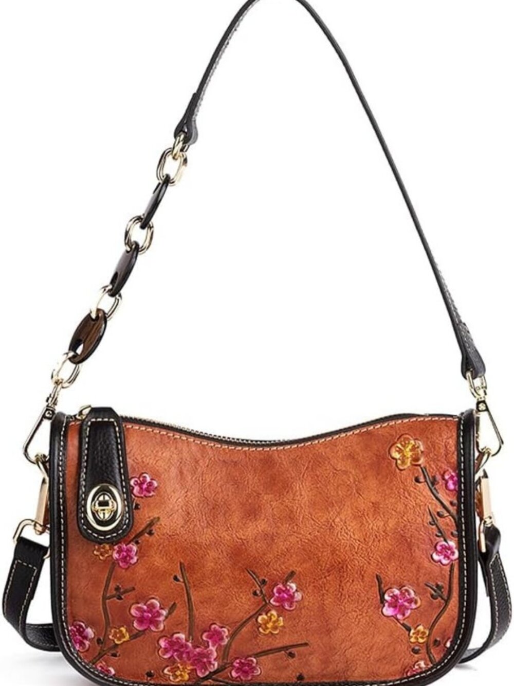 Vintage Cowhide Leather Crossbody Purse - Genuine Leather Shoulder Bag for